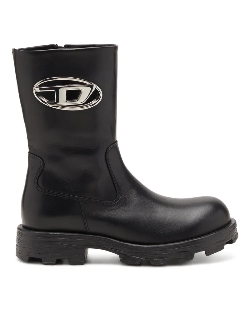 Diesel D-Hammer-Bikerstiefel aus Hochglanzleder - Stiefel und Stiefeletten - Damen - Schwarz Schwarz
