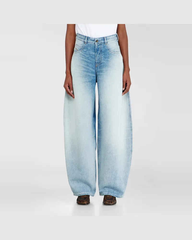 Diesel Relaxed Jeans High Waist 1987 D-Khelz, Hellblau, Knopfverschluss Blau