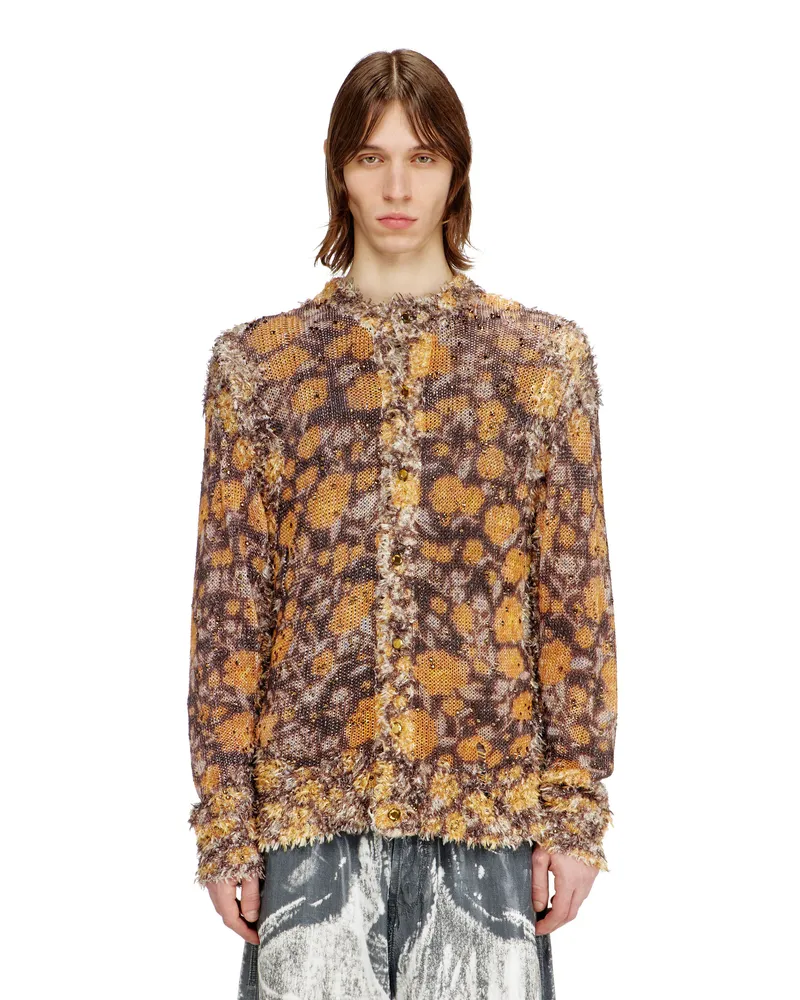 Diesel Bedruckte Strickjacke aus Leinenmischung mit Kristallen - Strickwaren - Herren - Bunt Bunt