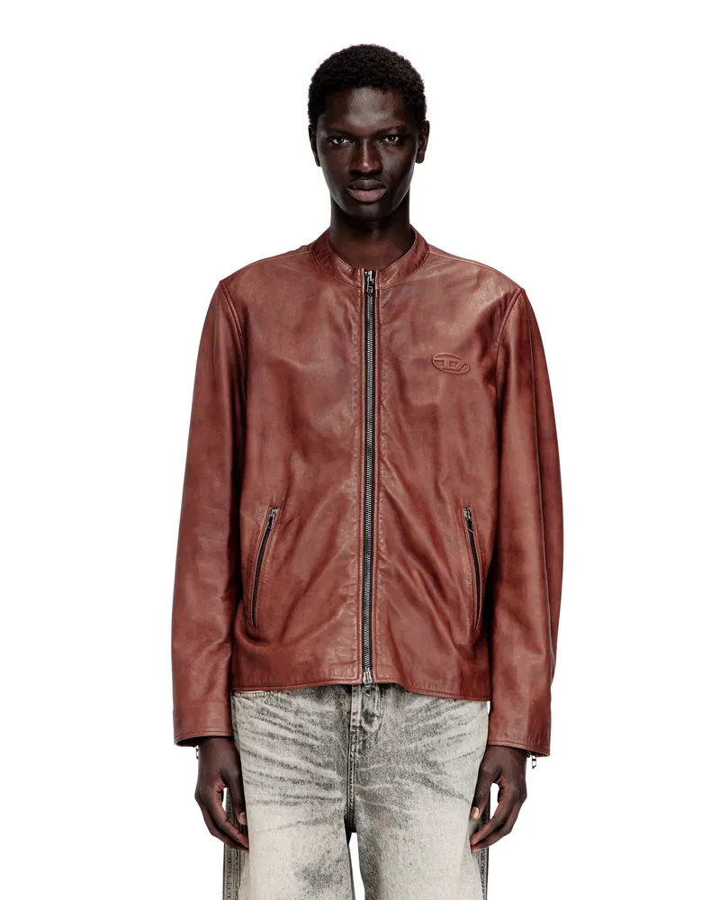Diesel Leder-Bikerjacke mit Archivlogo - Lederjacken - Herren - Rot Rot