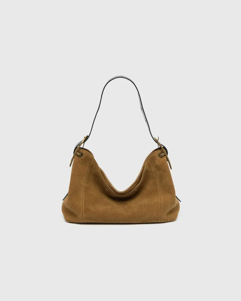 Diesel D-Line Schultertasche aus gewachstem Veloursleder - Schultertaschen - Damen - Braun Braun