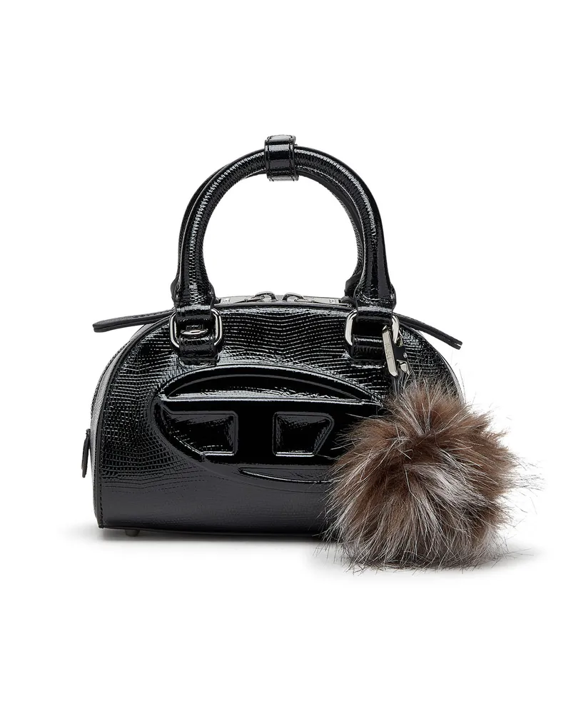 Diesel Mini-Bowling-Tasche aus geprägtem Leder - Schultertaschen - Damen - Schwarz Schwarz