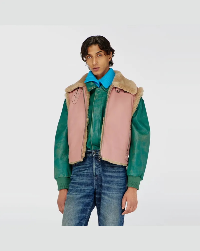 Diesel Lederweste mit Shearling - Lederjacken - Herren - Rosa Rosa