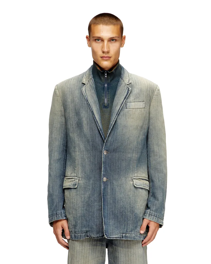 Diesel Blazer aus schmutzigem Fischgräten-Denim - Denim jacken - Unisex - Bunt Bunt