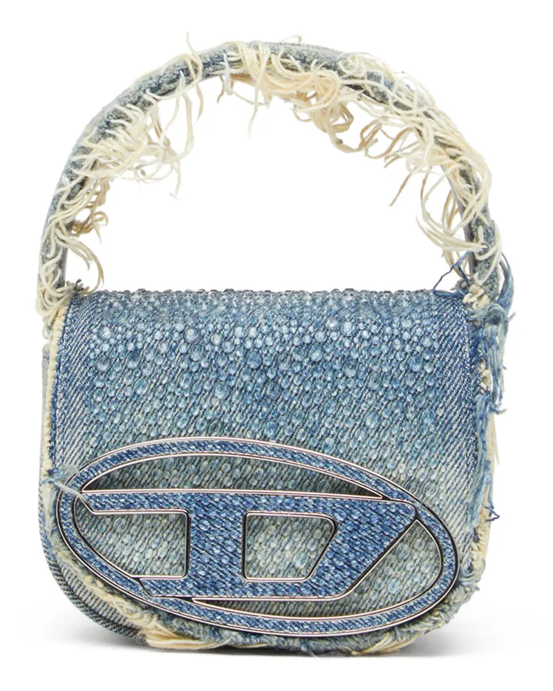 Diesel 1DR XS-Ikonische Mini-Tasche aus Denim mit Strass - Schultertaschen - Damen - Blau Blau