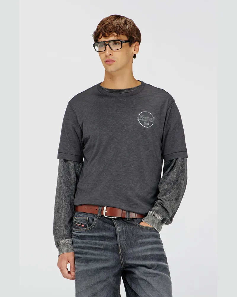 Diesel T-Shirt aus Slub-Jersey mit Crack-Print - T-Shirts - Herren - Grau Grau