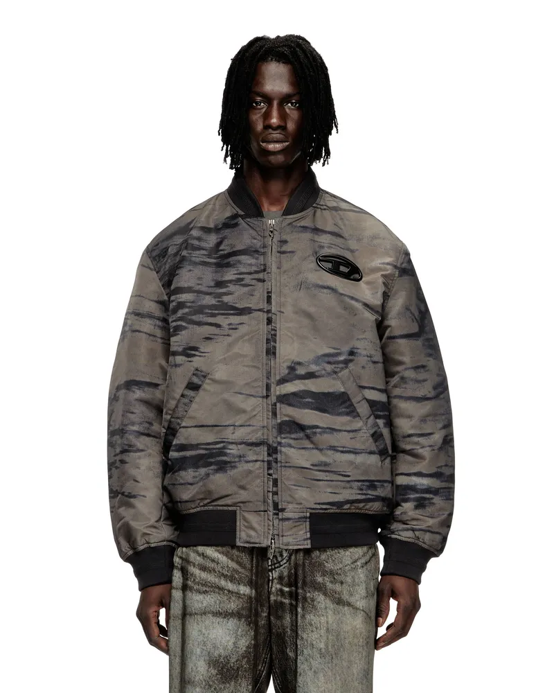 Diesel Wattierte Bomberjacke aus bedrucktem Satin - Jacken - Herren - Bunt Bunt