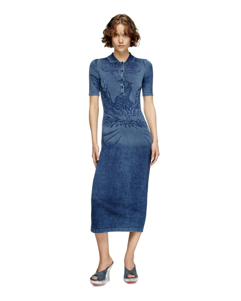 Diesel Polo-Midi-Kleid im Denim-Effekt-Strick - Kleider - Damen - Blau Blau