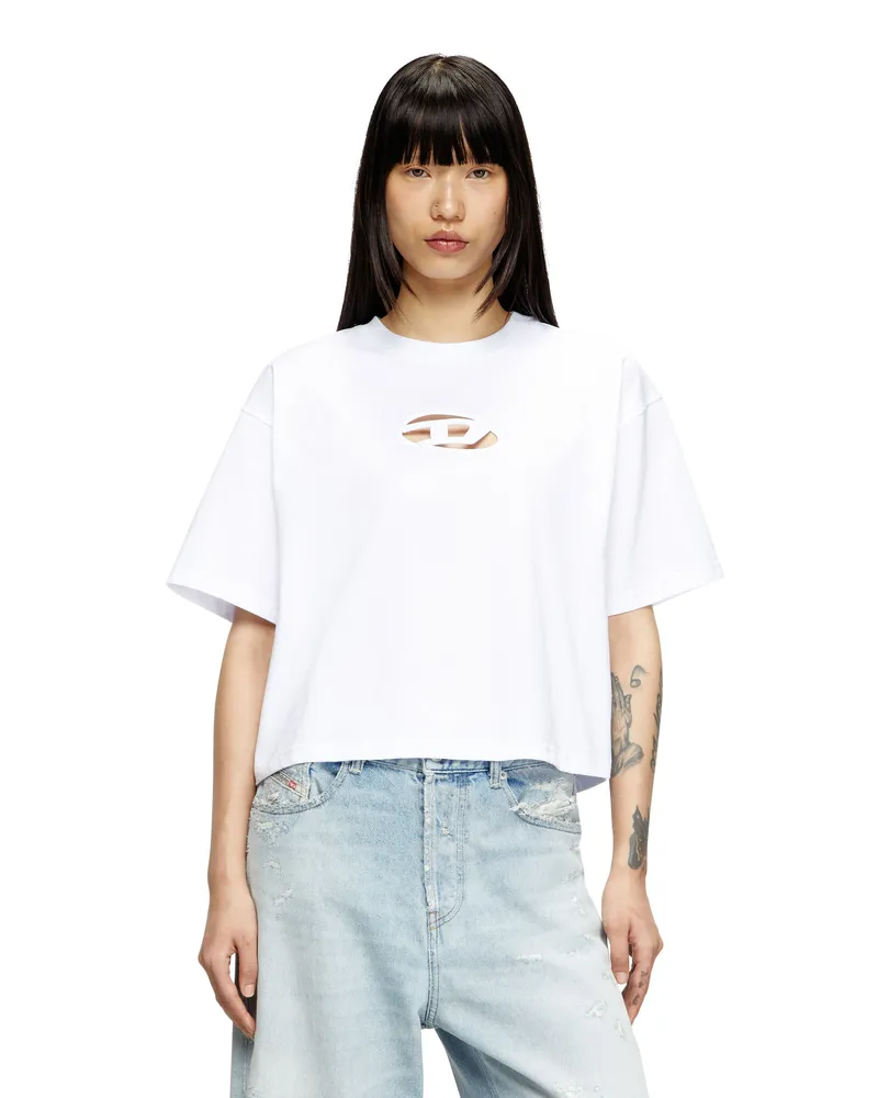 Diesel Kastiges T-Shirt mit ausgeschnittenem Oval D-Logo - T-Shirts - Damen - Weiss Weiss
