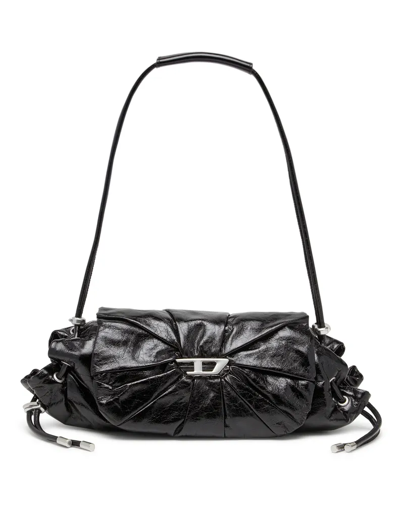 Diesel Scrunch-D-Schultertasche aus Knitter-Leder - Schultertaschen - Damen - Schwarz Schwarz
