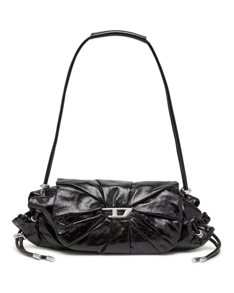 Diesel Scrunch-D-Schultertasche aus Knitter-Leder - Schultertaschen - Damen - Schwarz Schwarz