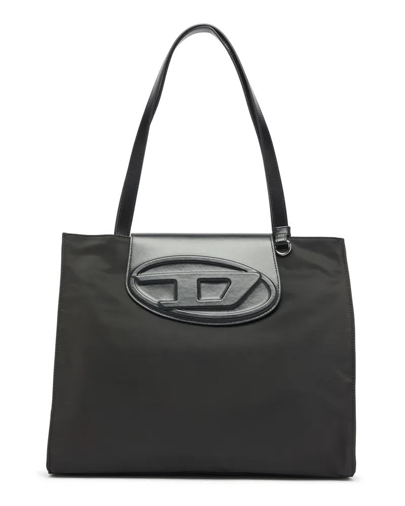 Diesel 1DR - Einkaufstasche aus nylon mit lederklappe - Shoppers - Unisex - Schwarz Schwarz