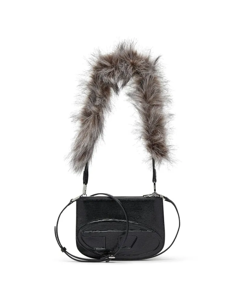 Diesel Schultertasche mit Doppelbeutel aus geprägtem Leder - Schultertaschen - Damen - Schwarz Schwarz