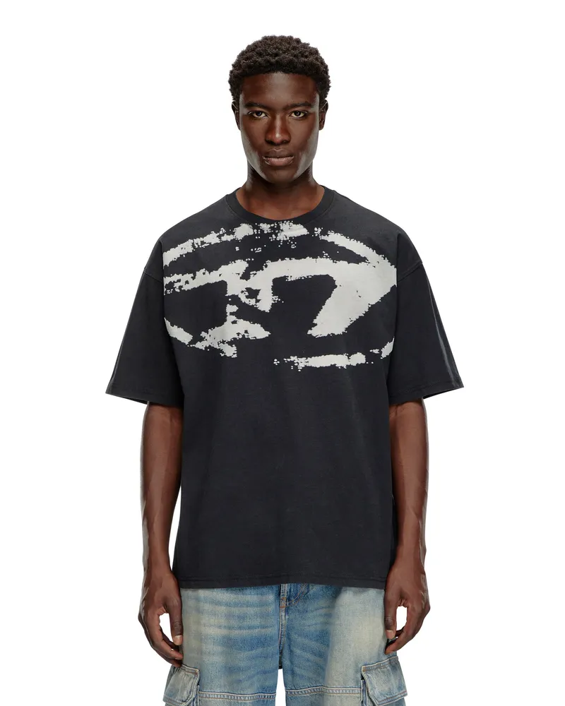 Diesel T-Shirt mit beflocktem Distressed-Logo - T-Shirts - Herren - Schwarz Schwarz
