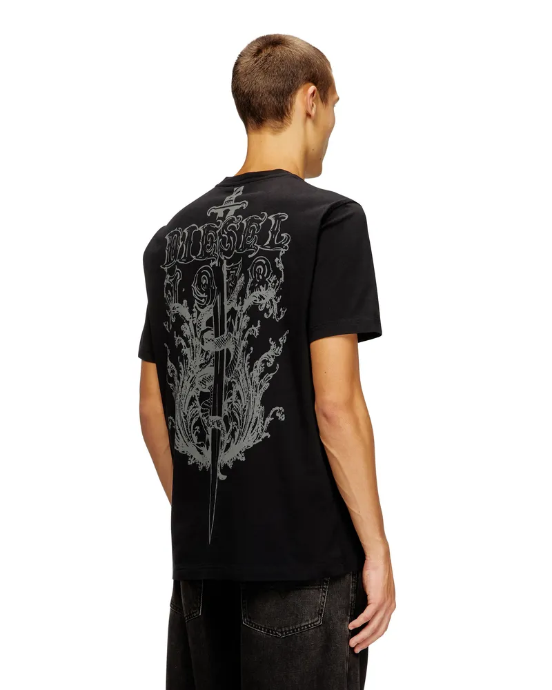 Diesel Baumwoll-T-Shirt mit Grafikdruck auf dem Rücken - T-Shirts - Herren - Schwarz Schwarz