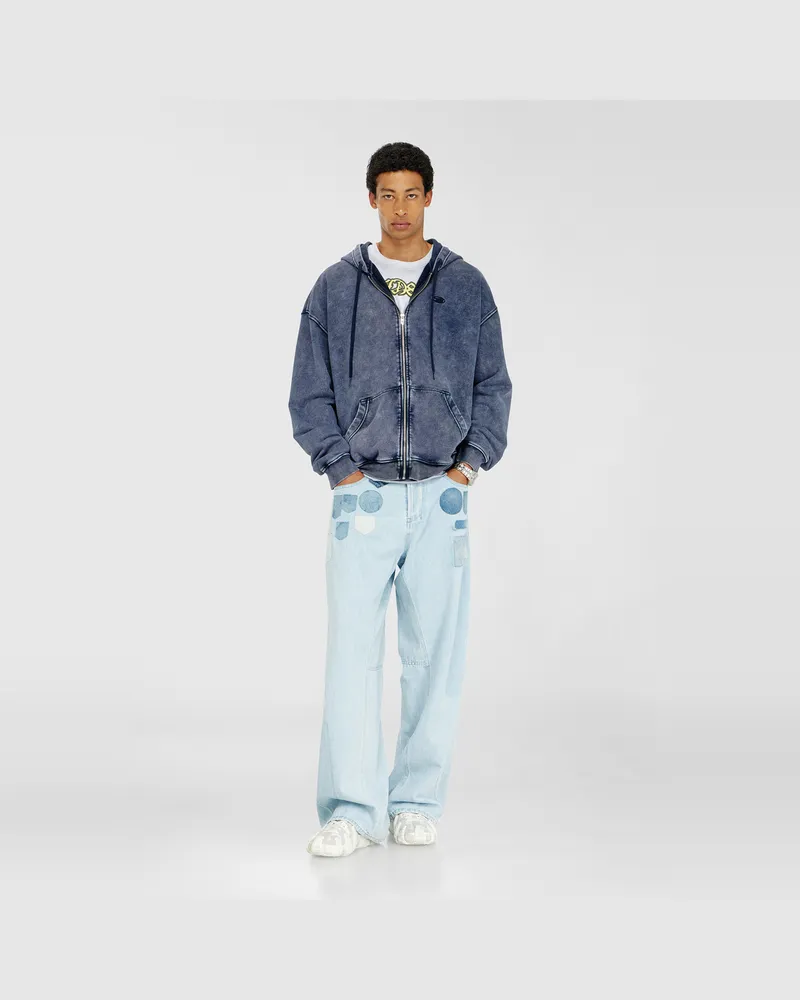Diesel Reißverschluss-Hoodie aus behandeltem Baumwollfleece - Sweatshirts - Herren - Blau Blau
