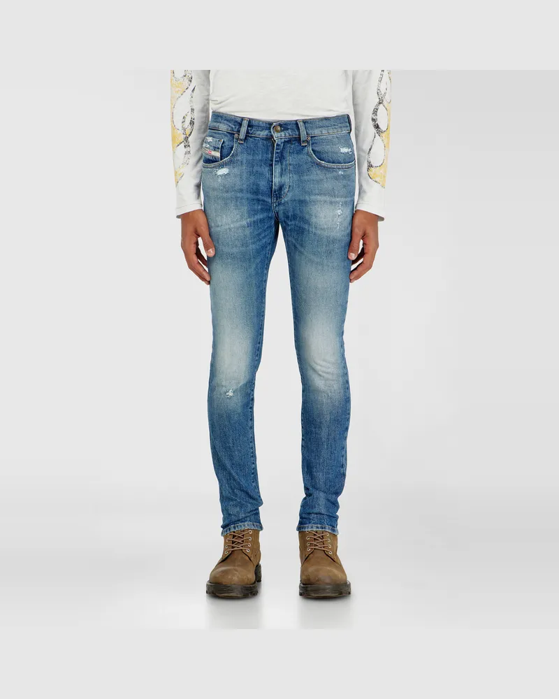 Diesel Slim Jeans Regular Waist 2019 D-Strukt, Mittelblau, Reißverschluss Blau