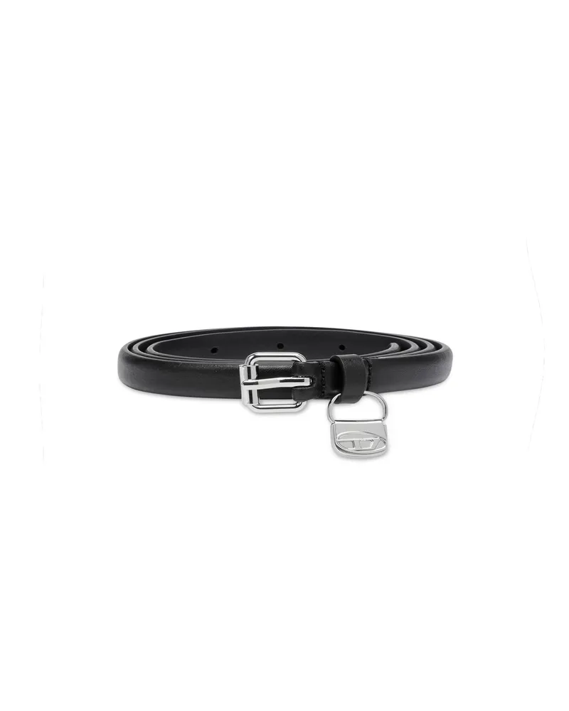 Diesel 1.4cm Schmaler Gürtel aus Leder mit 1DR Bag-Charm - Gürtel - Damen - Schwarz Schwarz