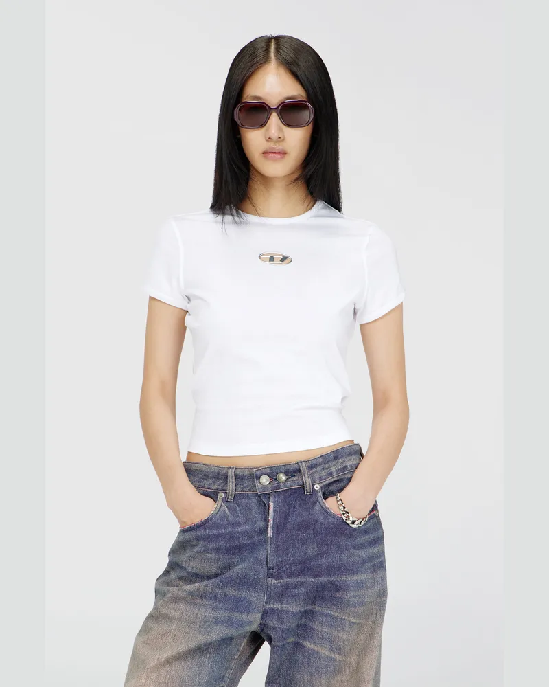 Diesel T-Shirt in schmalem Fit mit Cut-out-Oval D - T-Shirts - Damen - Weiss Weiss
