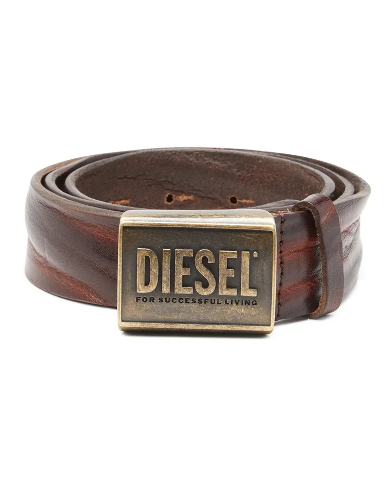 Diesel Ledergürtel 4 cm mit Logoplatte - Gürtel - Herren - Braun Braun