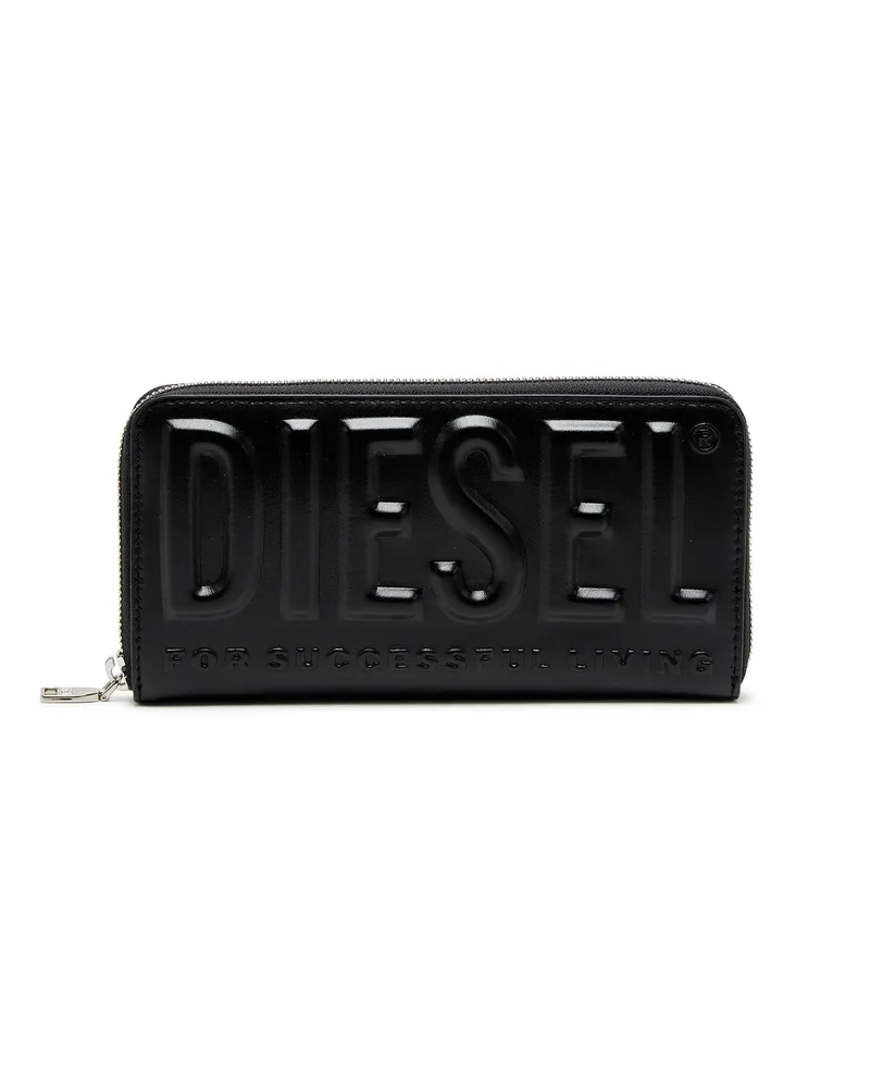 Diesel Langes Portemonnaie mit Reißverschluss aus Leder mit Logo-Prägung - Portemonnaies Zip-Around - Herren - Schwarz Schwarz