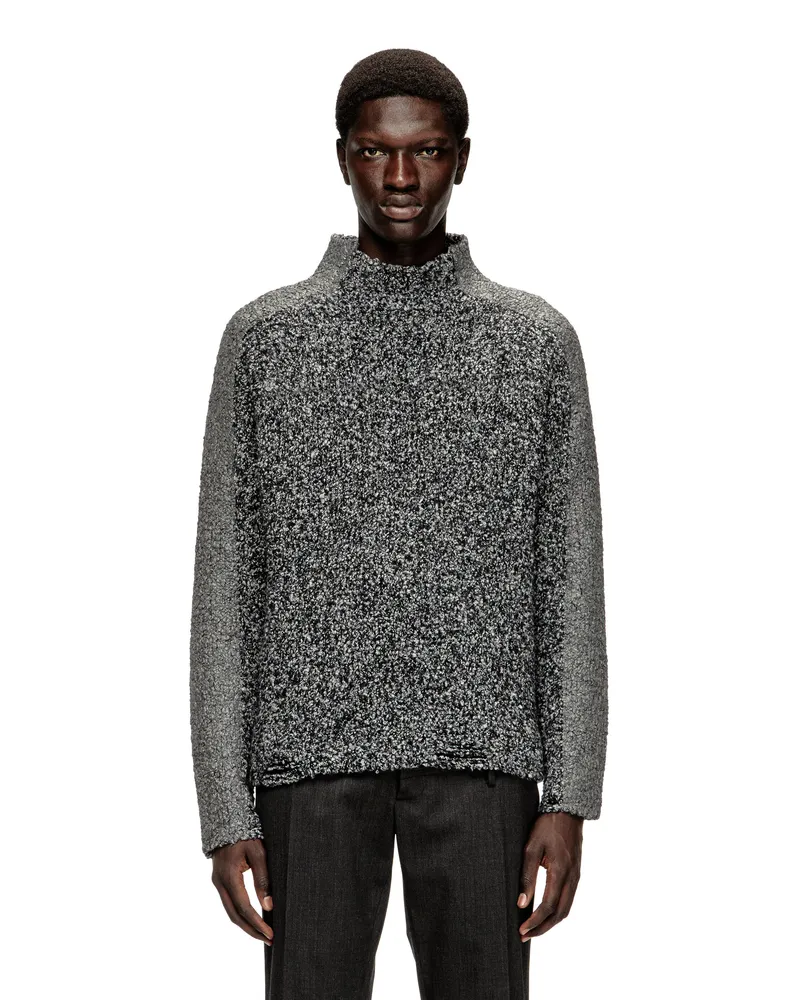 Diesel Bouclé-Strickpullover mit Ärmelbändern - Strickwaren - Herren - Schwarz Schwarz