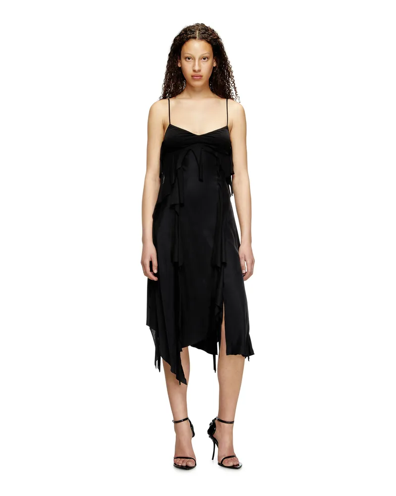 Diesel Kleid aus Satin mit rohen Rüschen - Kleider - Damen - Schwarz Schwarz