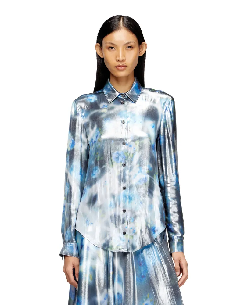 Diesel Metallisches Hemd mit verschwommenem Rosenmuster - Hemden - Damen - Blau Blau