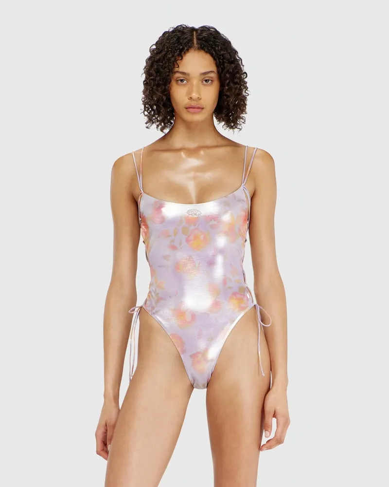 Diesel Metallischer Badeanzug mit Blumenmuster und Schnürung - Badeanzüge - Damen - Violett Violett