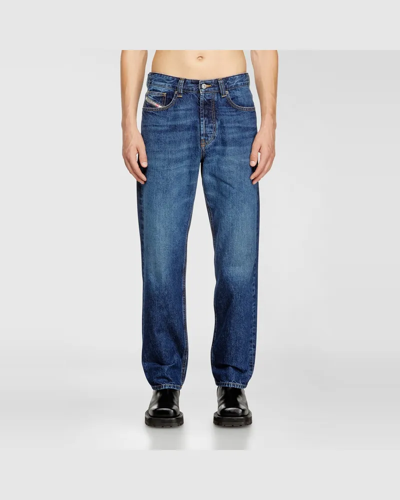 Diesel Regular Jeans Regular Waist 2024 D-Macs, Mittelblau, Knopfverschluss Blau