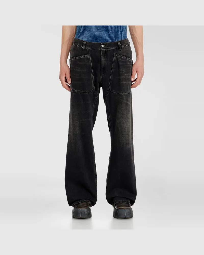 Diesel Relaxed Jeans Regular Waist D-Zeta, Schwarz/Dunkelgrau, Reißverschluss Schwarz