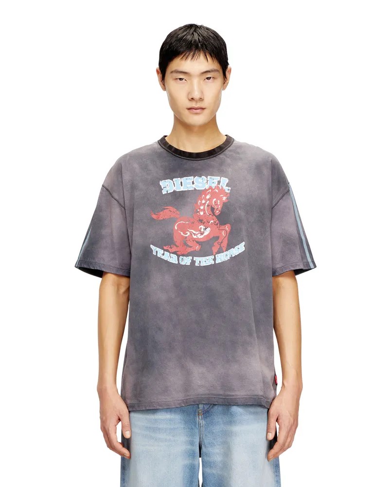 Diesel Baumwoll-T-Shirt mit Pferde-Grafikdruck - T-Shirts - Herren - Grau Grau