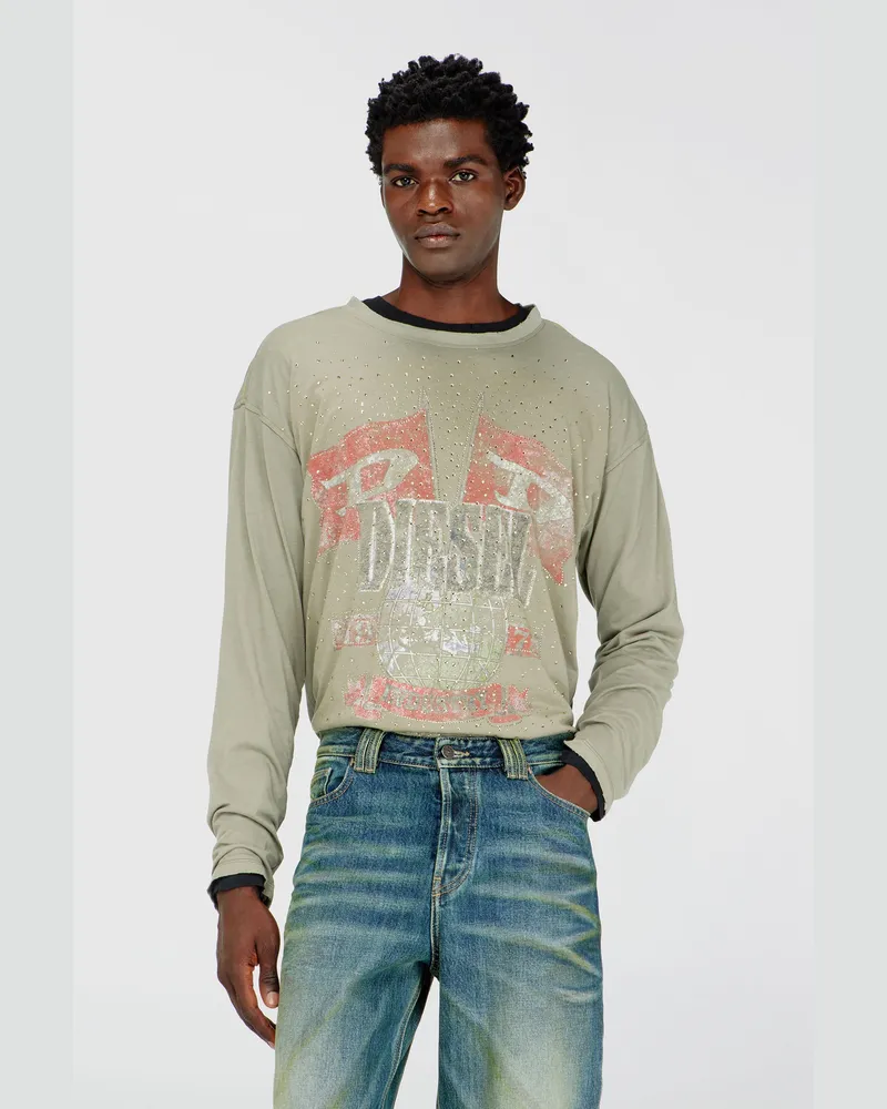 Diesel Langarmshirt mit Konzertgrafik und Kristallen - T-Shirts - Herren 