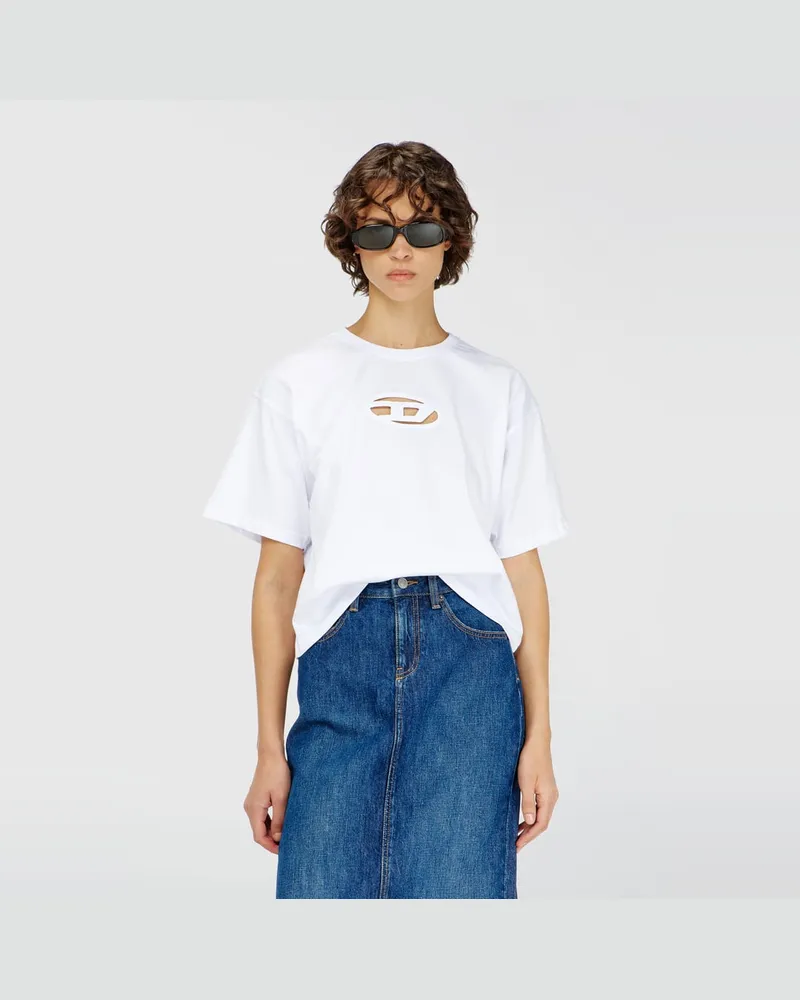 Diesel Kastiges T-Shirt mit ausgeschnittenem Oval D-Logo - T-Shirts - Damen - Weiss Weiss