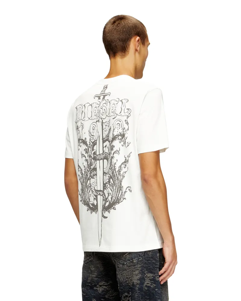 Diesel Baumwoll-T-Shirt mit Grafikdruck auf dem Rücken - T-Shirts - Herren - Weiss Weiss