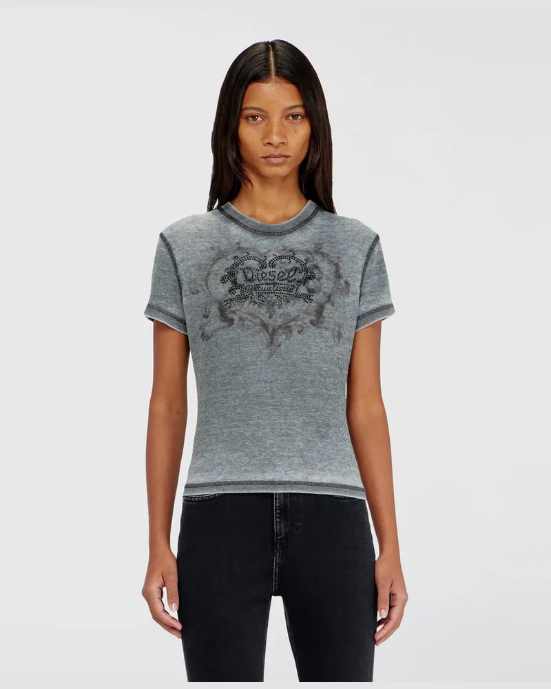 Diesel Jersey-T-Shirt mit Strasssteinen und burnout effect - T-Shirts - Damen - Grau Grau