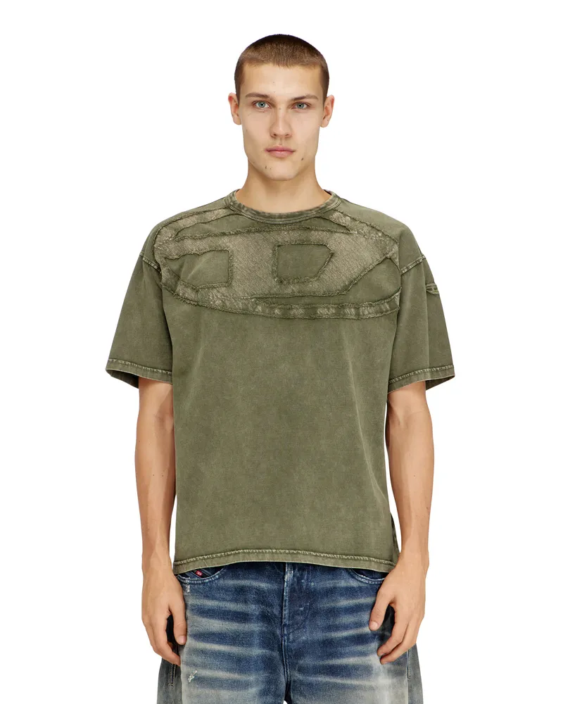 Diesel Lockeres Baumwoll-T-Shirt mit Oval-D-Applikation - T-Shirts - Herren - Grün Grün