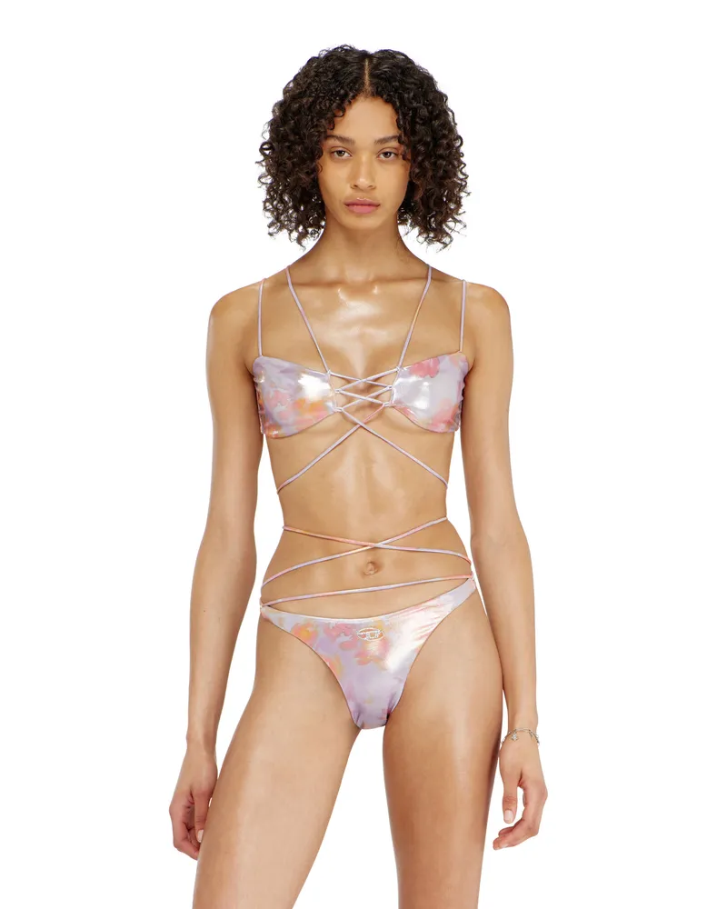 Diesel Metallisches Strappy-Bikini-Top mit Blumenprint - BHs - Damen - Violett Violett