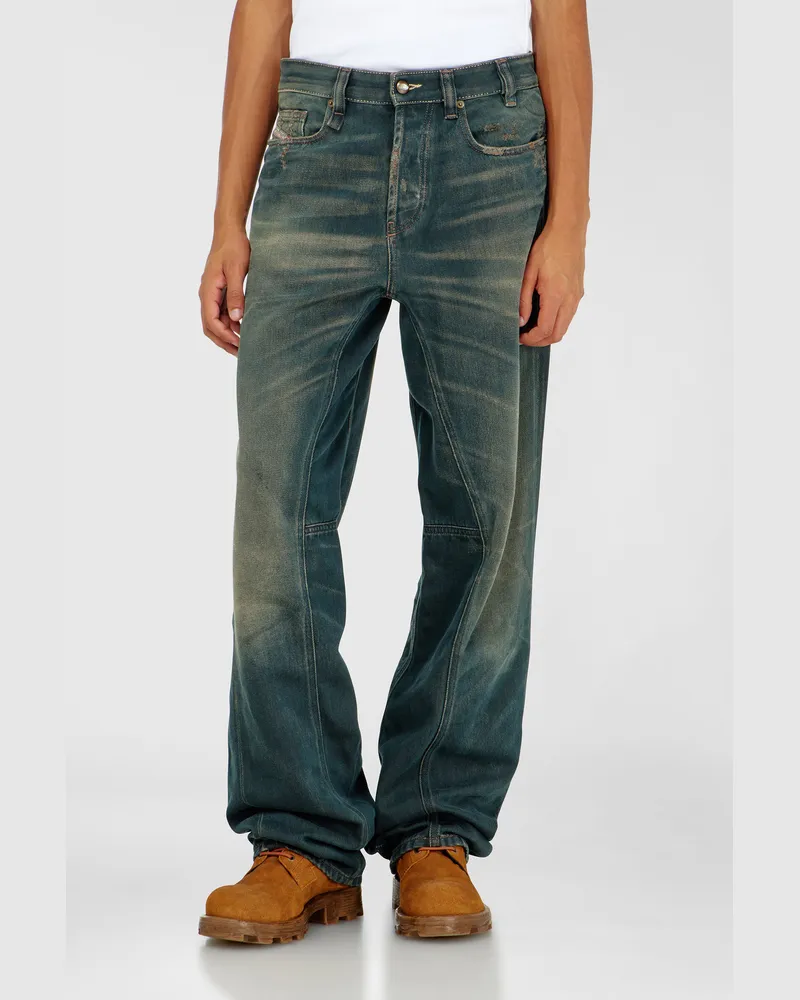 Diesel Relaxed Jeans Low Waist 2001 D-Macro,, Knopfverschluss Blau
