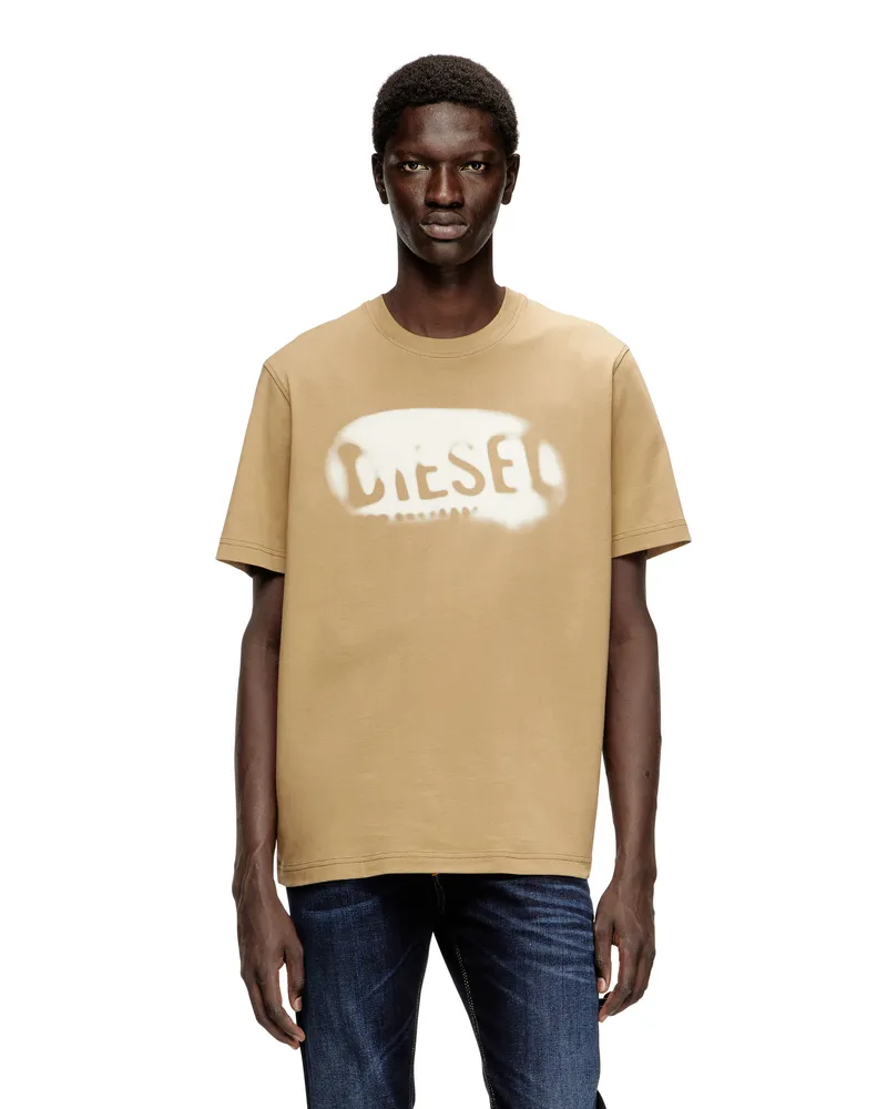 Diesel Leichtes Baumwoll-T-Shirt mit verblasstem Logo - T-Shirts - Herren - Beige Beige