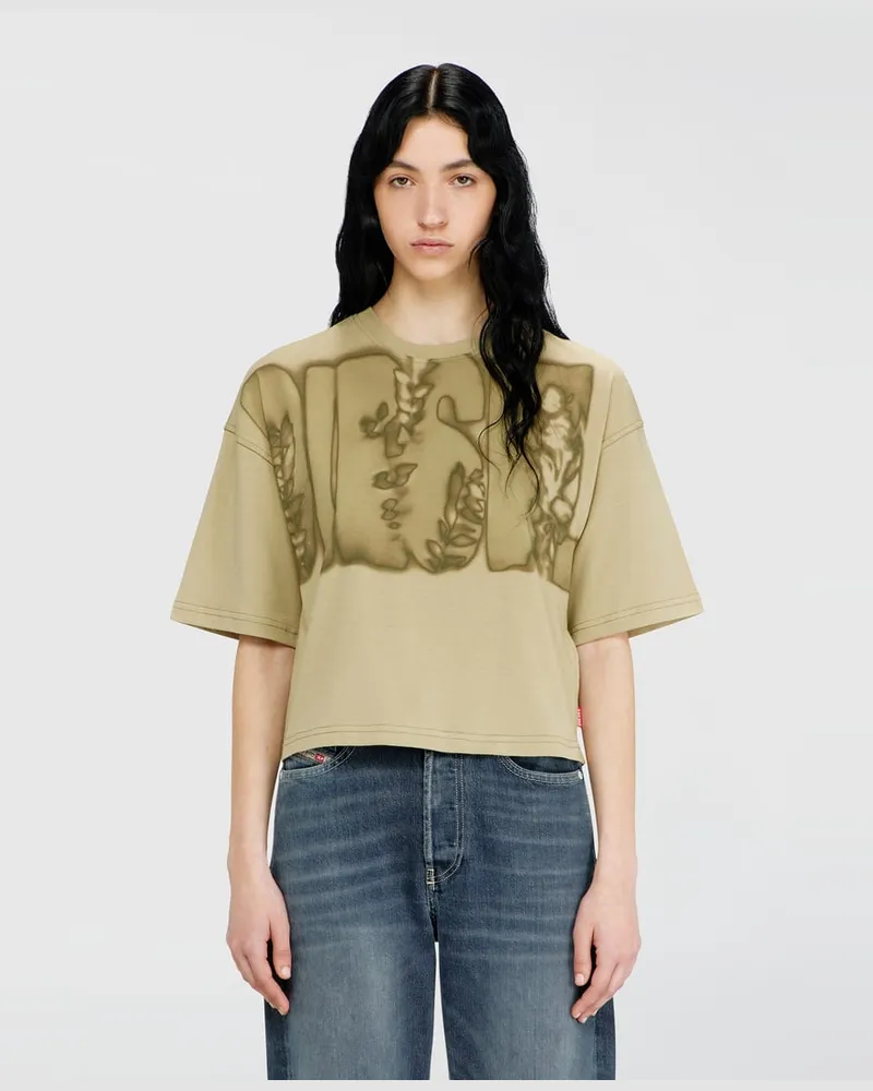 Diesel Kurz geschnittenes T-Shirt mit Digitaldruck - T-Shirts - Damen - Grün Grün