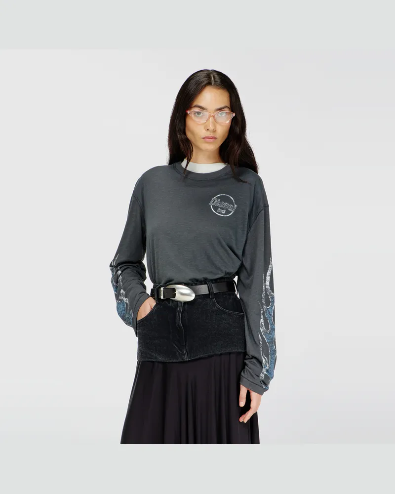 Diesel Langarm-T-Shirt aus Slub-Jersey mit crack print - T-Shirts - Damen - Grau Grau