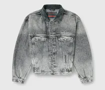 Denim-Truckerjacke mit tonalen Lederbesätzen - Denim jacken - Unisex - Grau