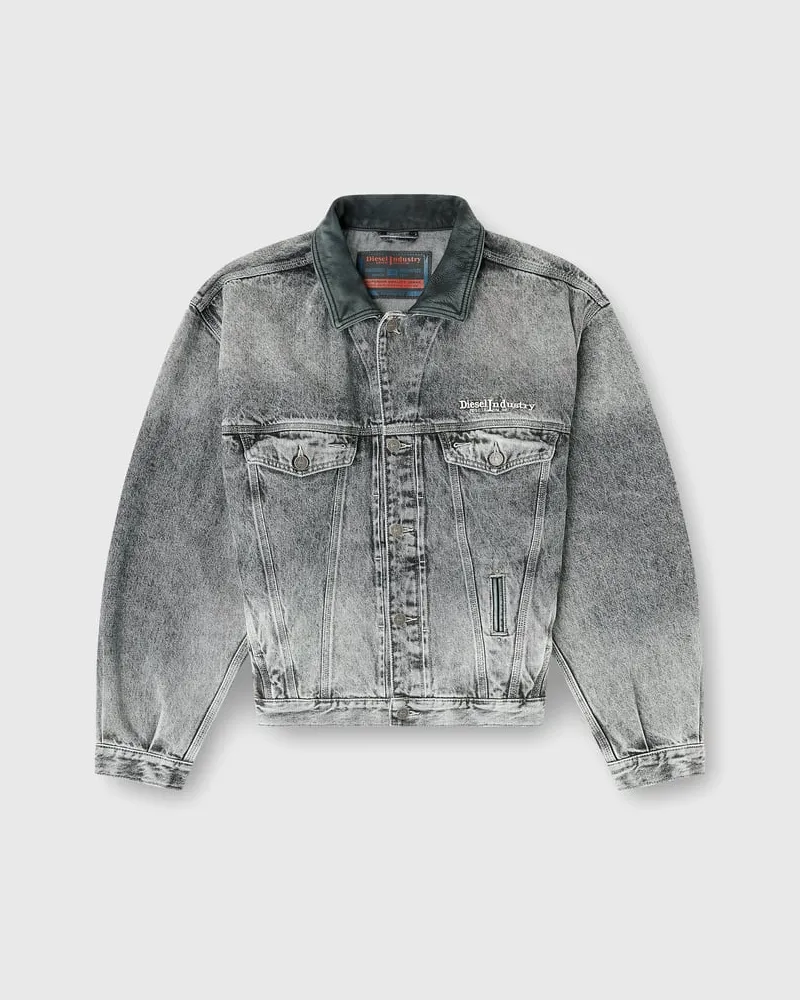 Diesel Denim-Truckerjacke mit tonalen Lederbesätzen - Denim jacken - Unisex - Grau Grau