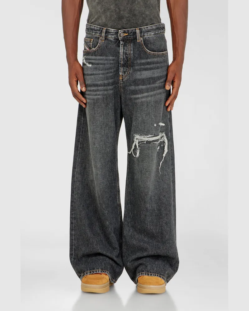 Diesel Relaxed Jeans Low Waist D-Rise, Schwarz/Dunkelgrau, Knopfverschluss Schwarz