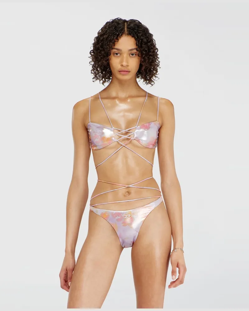 Diesel Metallisches Strappy-Bikini-Top mit Blumenprint - BHs - Damen - Violett Violett