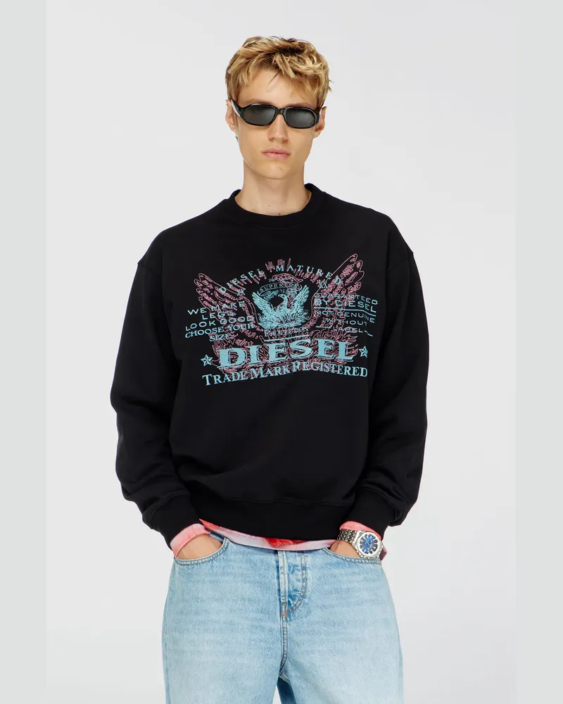 Diesel Sweatshirt aus Baumwolle mit Grafikprint - Sweatshirts - Herren - Schwarz Schwarz
