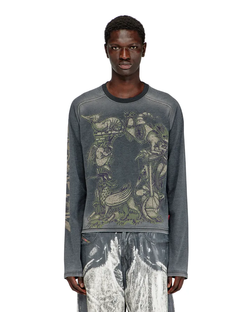 Diesel Langarm-T-Shirt mit grafischem Motiv - T-Shirts - Herren - Schwarz Schwarz