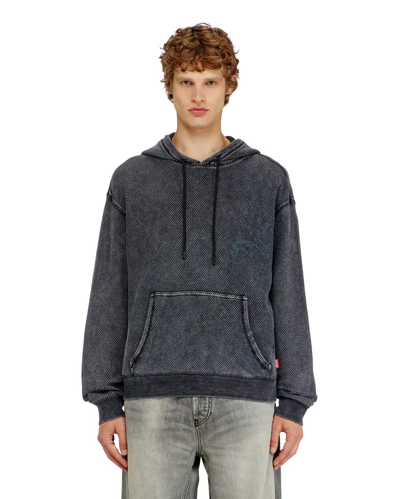 Diesel Hoodie aus strukturiertem Baumwollmesh - Sweatshirts - Herren - Grau Grau