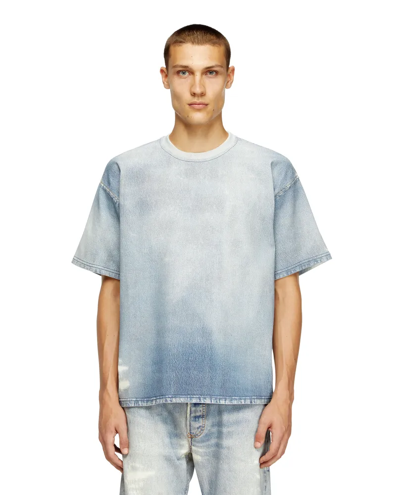 Diesel T-Shirt aus bedruckter JoggJeans mit Bleicheffekt - T-Shirts - Herren - Blau Blau